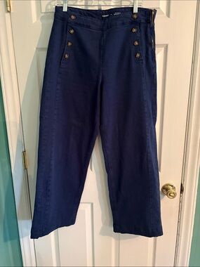 Old Navy Navy Blue High-Waist Wide-Leg Jeans with Button Detail